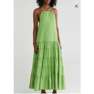 Free People  Green Somewhere Sunny Drop Waist -Halter Dress .
NWOT